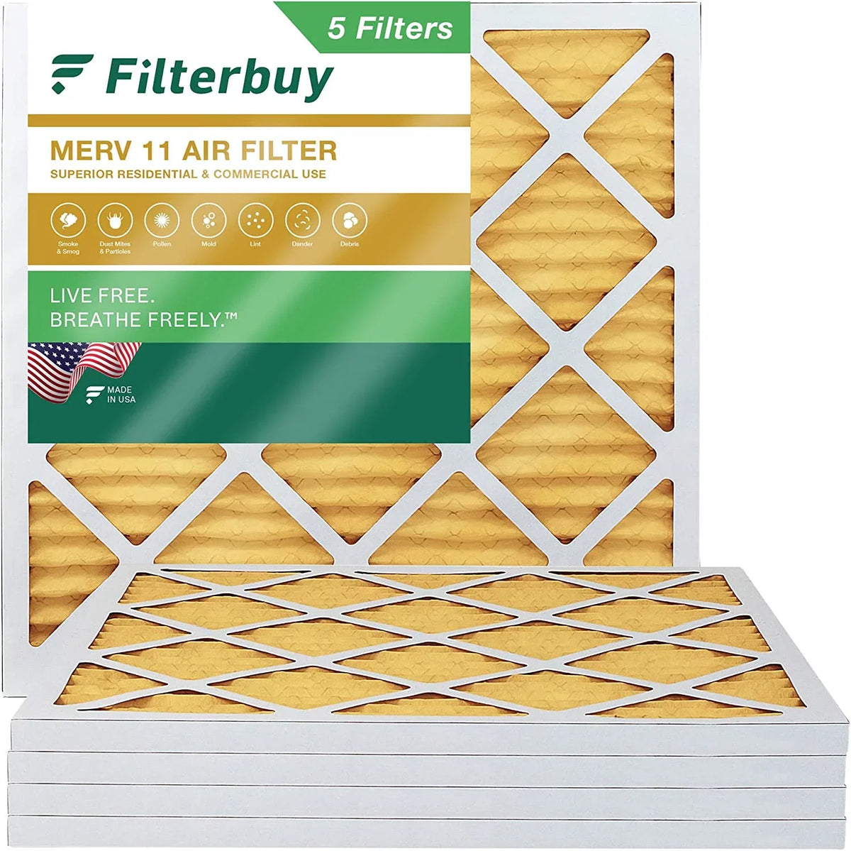 Filterbuy 17x17x1 MERV 11 Pleated HVAC AC Furnace Air Filters (5-Pack)