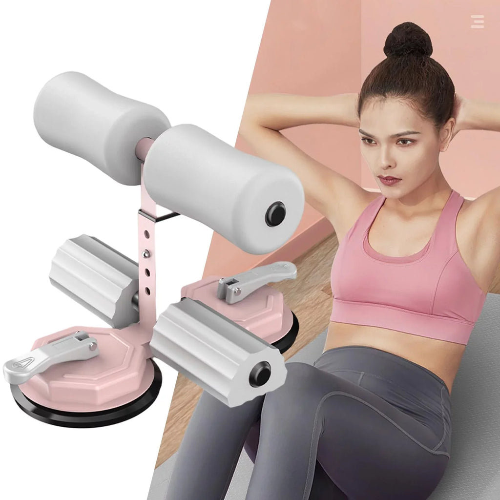 Floor Sitting Bar with Powerful Suction Cup 3 Height Settings Abs Equipment Abdominal Exercises - Pink Gray