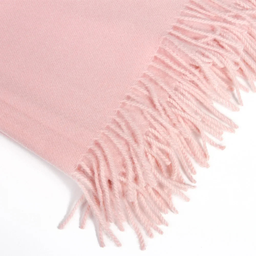 Dreamy Scarf with Tassels 27.6x74.8-inch Virgin Wool Soft Pink Warm Scarf for Women