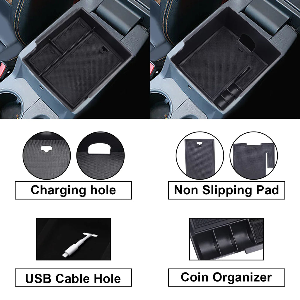 AUFER Center Console Organizer Tray,Car Central Control Storage Box Compatible with for Ford Bronco 2021 2022 2 Door 4 Door ABS Armrest Double Layer Storage Tray (2PCS)