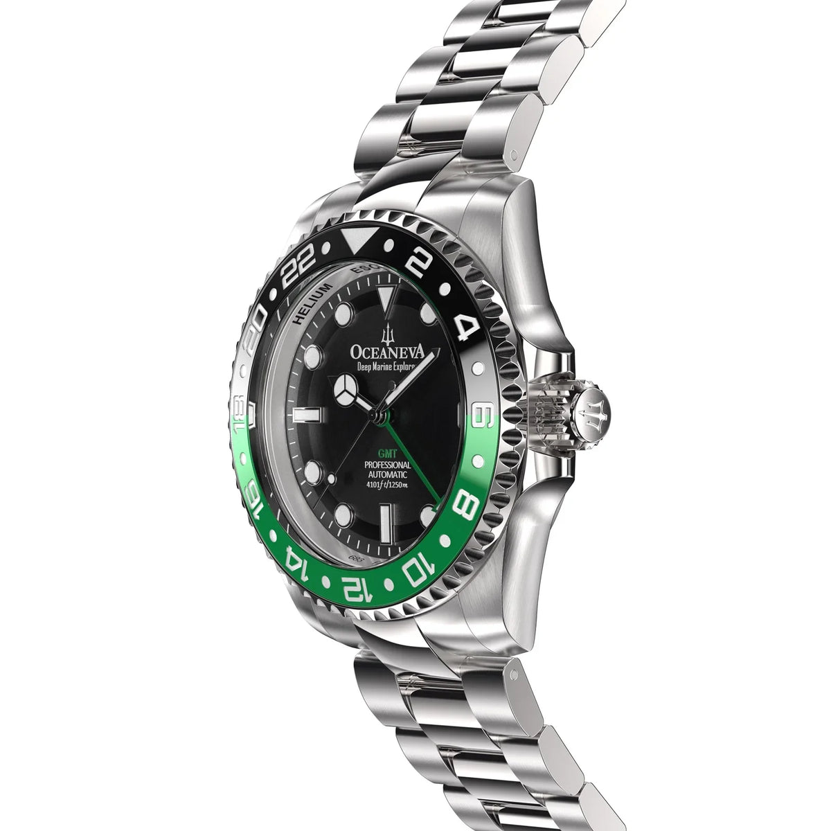 Oceaneva™ GMT Deep Marine Explorer Pro Diver Black Green Bezel Watch - Screw Down with Triple Seal Case Back - 1250M Water Resistance - Japan Automatic Movement Dive Swimming Wrist Watches For Men