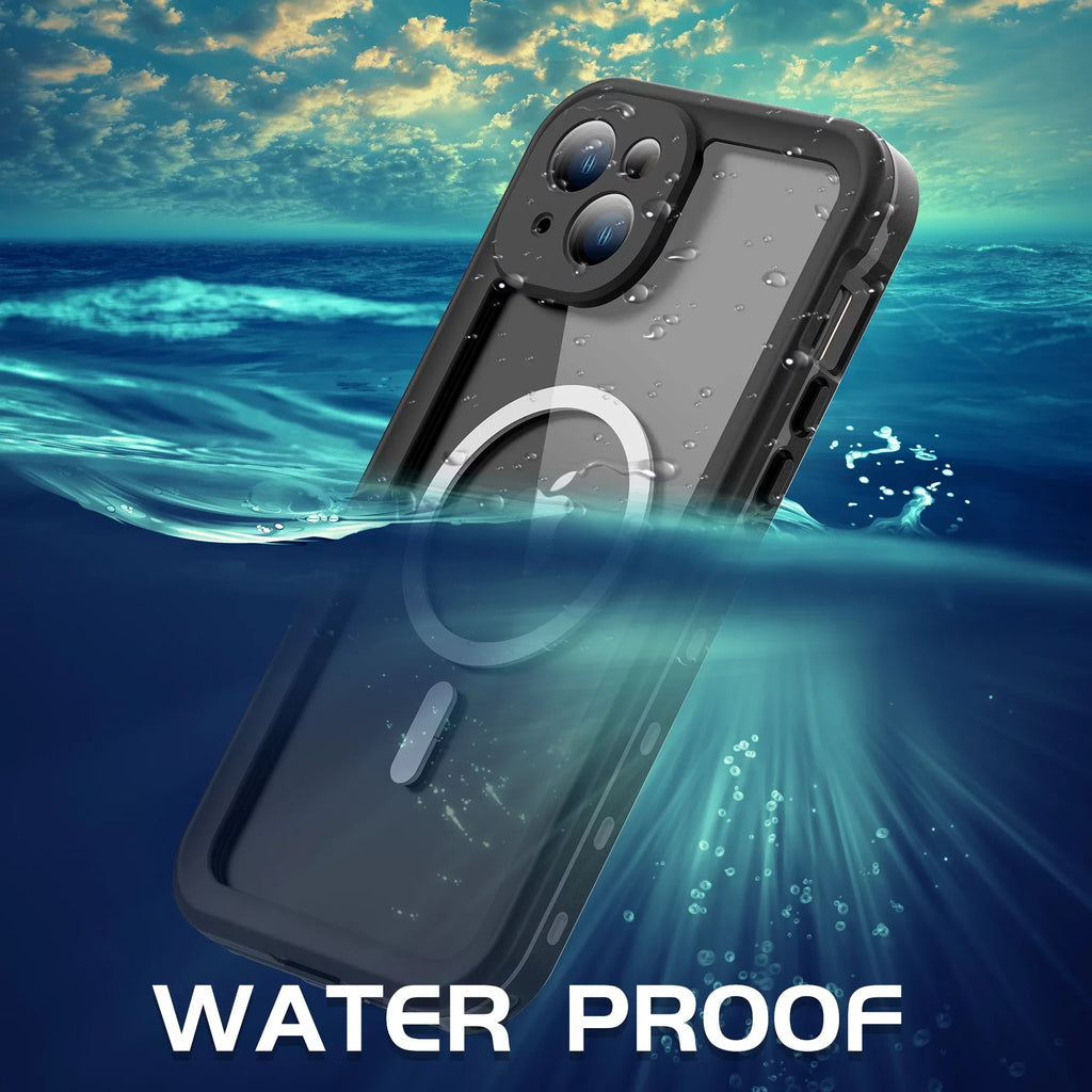 ELEHOLD for iPhone 15 Plus Waterproof Case, Built-in Screen Protector Full-Body Rugged Shockproof Military Drop Proof IP68 Underwater Heavy Duty Magnetic Case for iPhone 15 Plus - 6.7inch,Black