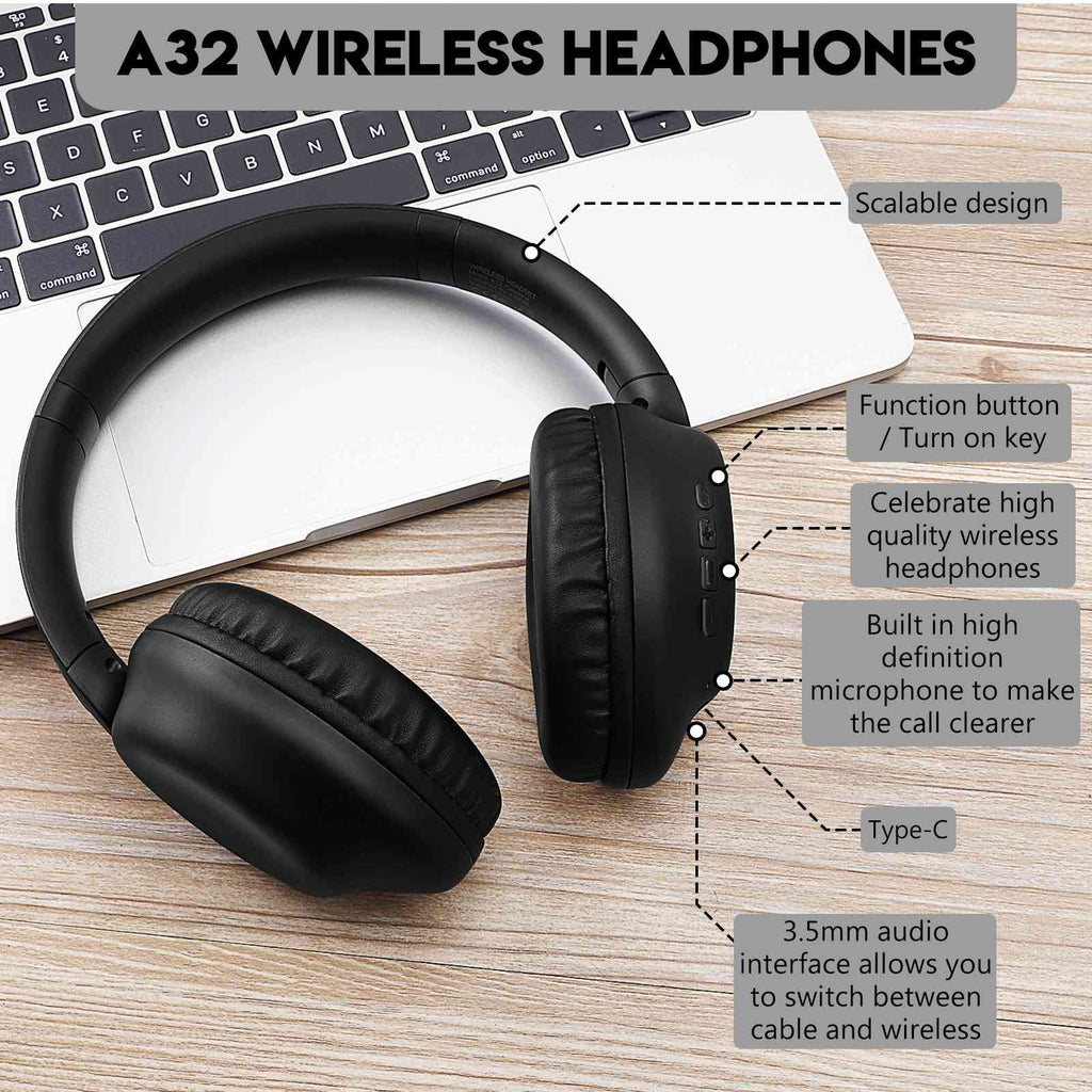 UrbanX UX35 Wireless Bluetooth Stereo Earphones with High Resolution Audio, Deep Bass, Superior Comfort Over The Ear Headphones with Mic for HTC Desire 625 Phone Call Support
