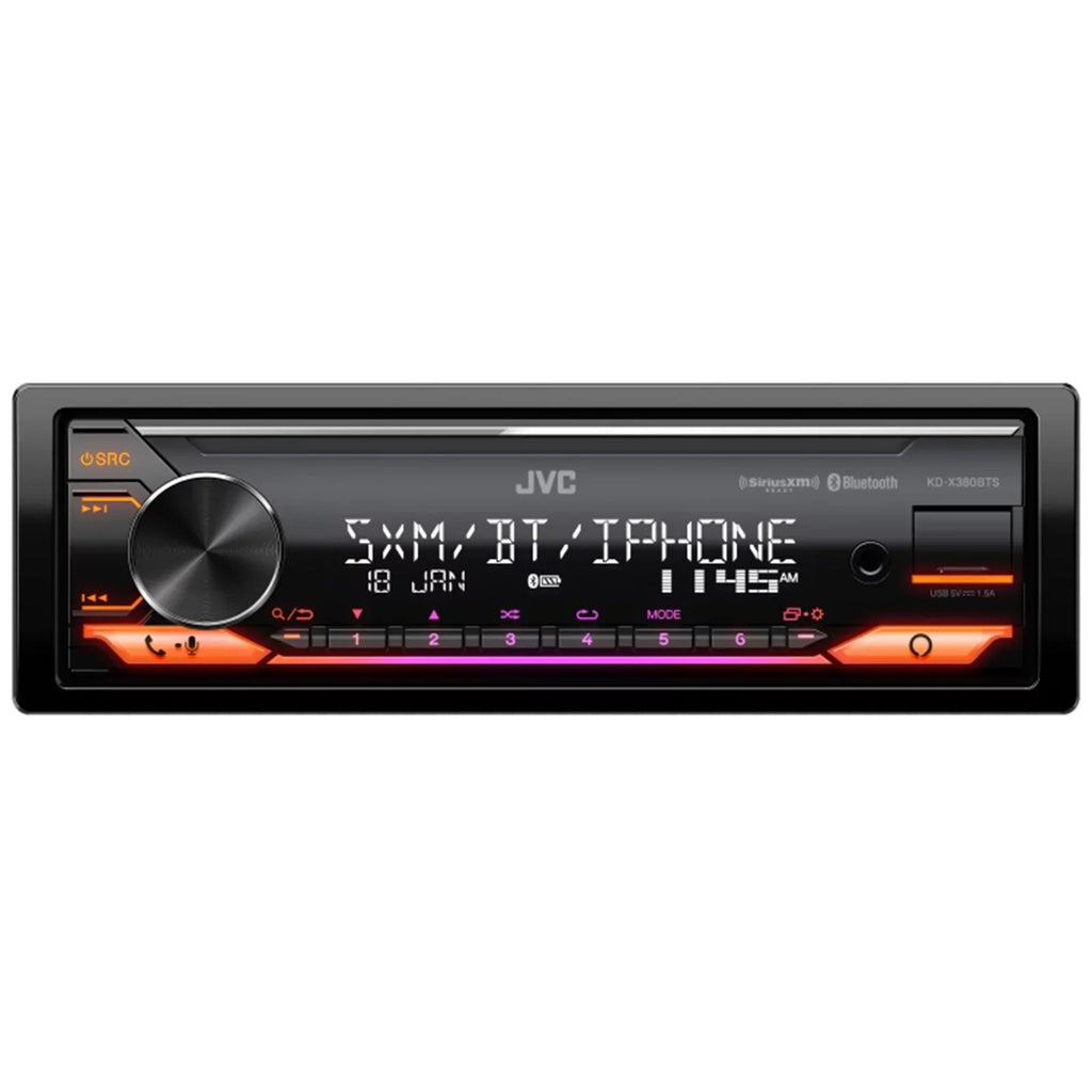 JVC KD-X380BTS Single DIN Bluetooth USB AUX Stereo LED SiriusXM Ready Amazon Alexa Car Audio Receiver, 2x 6.5" Sport Series Speakers, Dash Radio Install Kit, Speaker Adapters, Speaker Wire, Antenna