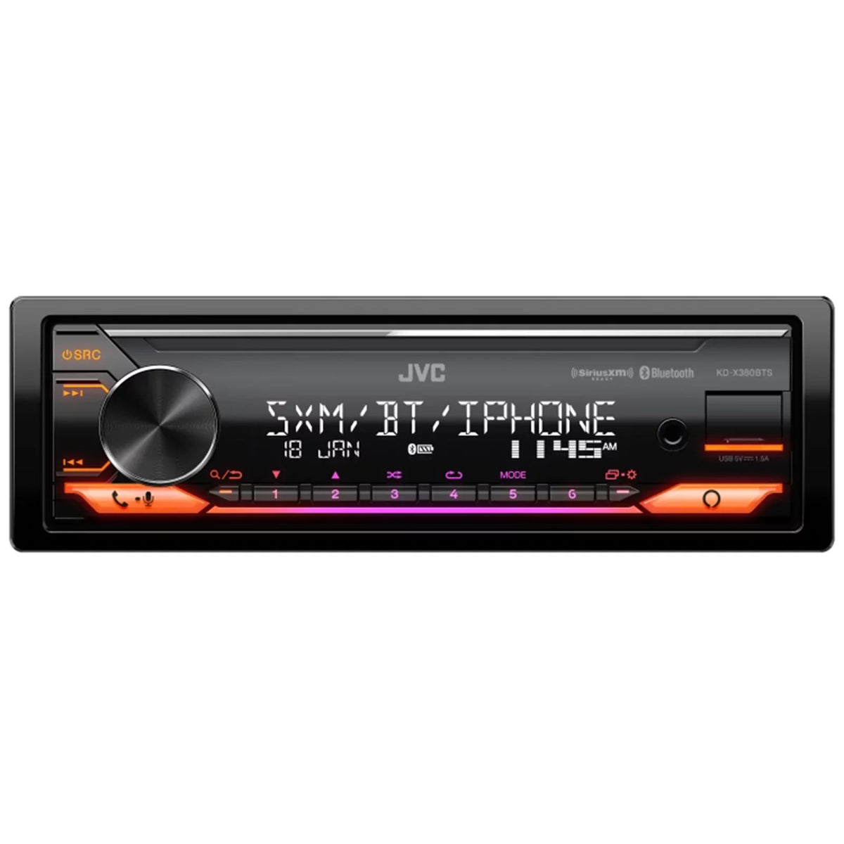 JVC KD-X380BTS Single DIN Bluetooth USB AUX Stereo LED SiriusXM Ready Amazon Alexa Car Audio Receiver, 2x 6.5" Sport Series Speakers, Dash Radio Install Kit, Speaker Adapters, Speaker Wire, Antenna