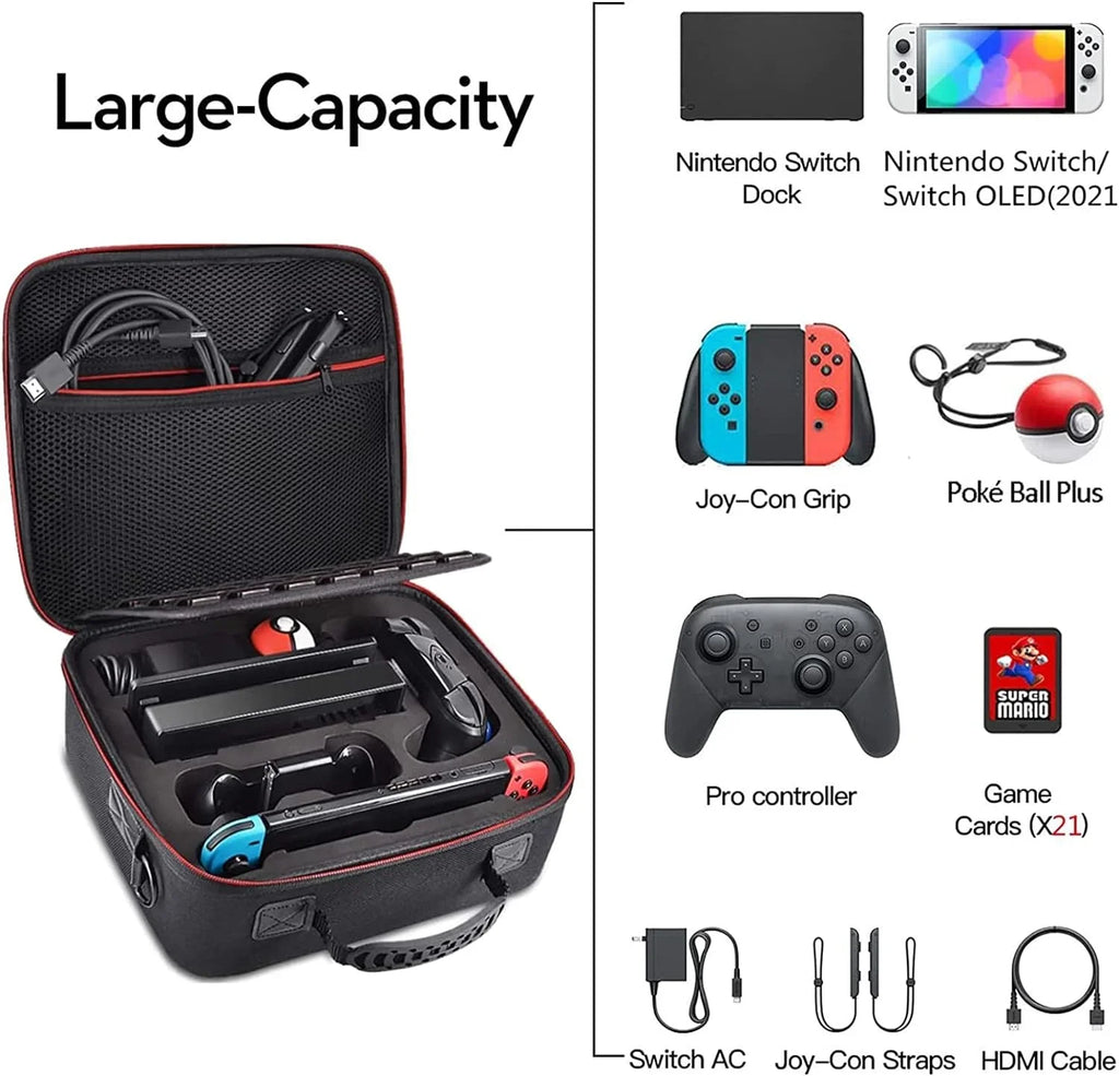 HEYSTOP Carrying Case Compatible with Nintendo Switch / Switch OLED Model 2021, Portable Hard Shell Travel Bag for Switch Console & Accessories