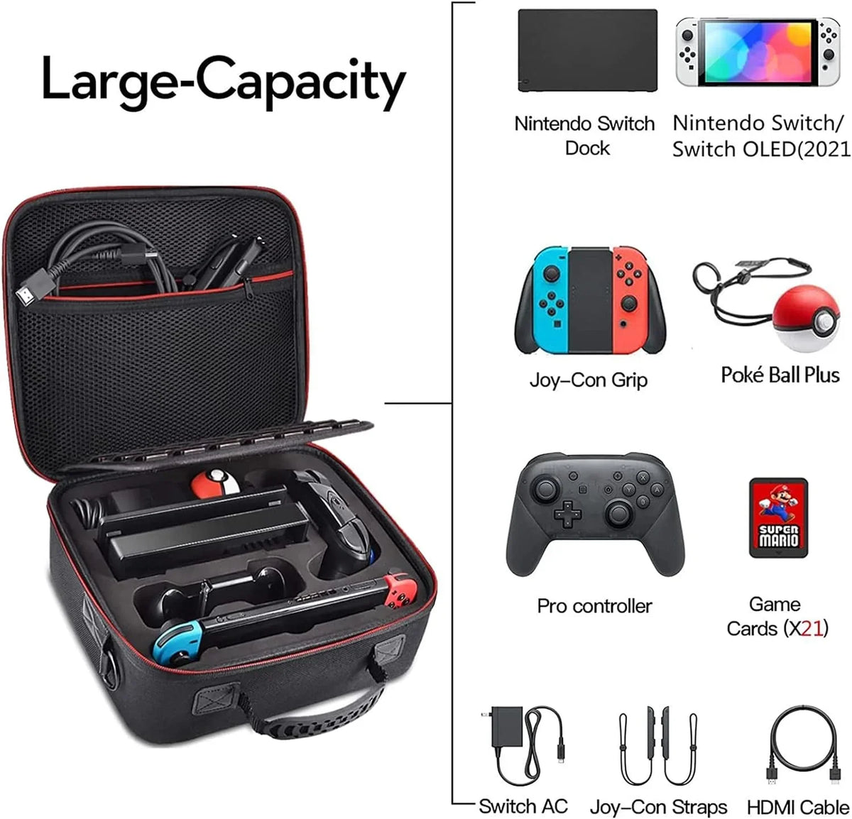 HEYSTOP Carrying Case Compatible with Nintendo Switch / Switch OLED Model 2021, Portable Hard Shell Travel Bag for Switch Console & Accessories