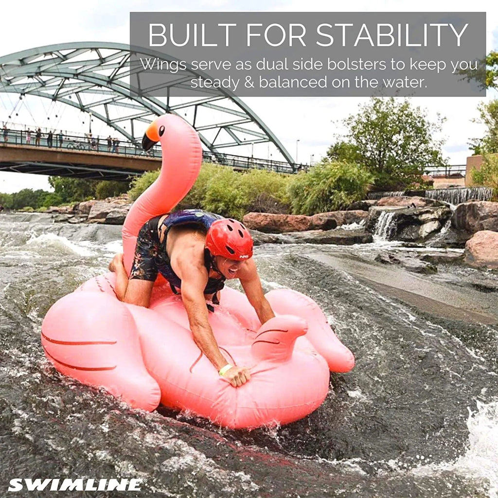 SWIMLINE ORIGINAL 90627 Giant Air-filled Flamingo Pool Float Floatie Ride-On Lounge W/ Stable Legs Wings Large Rideable Blow Up Summer Beach Swimming Party Lounge Big Raft Tube Decoration Toys Kids
