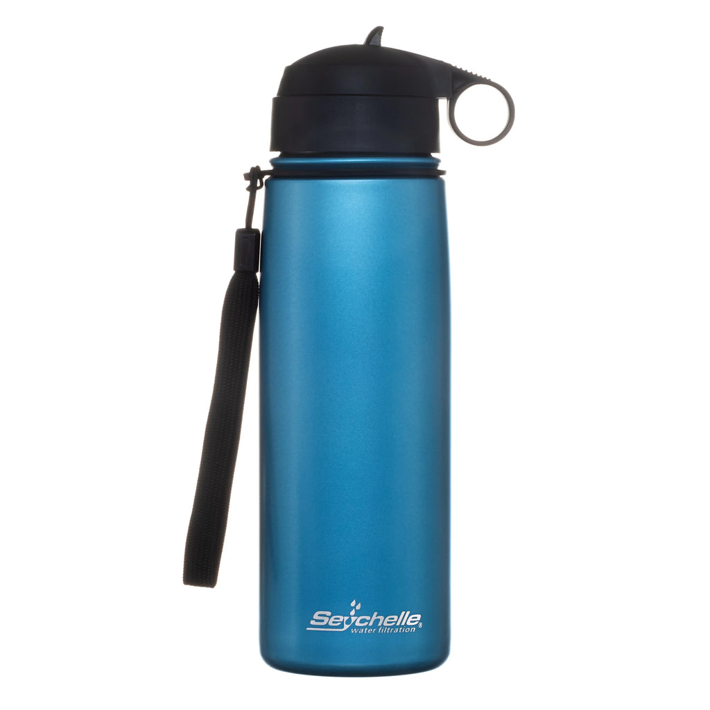 Seychelle Stainless Steel Water Filter Bottle - Alkaline Water Filter - Insulated Double Walled Water Bottle - Vacuum Sealed - 26oz (Metallic Blue)