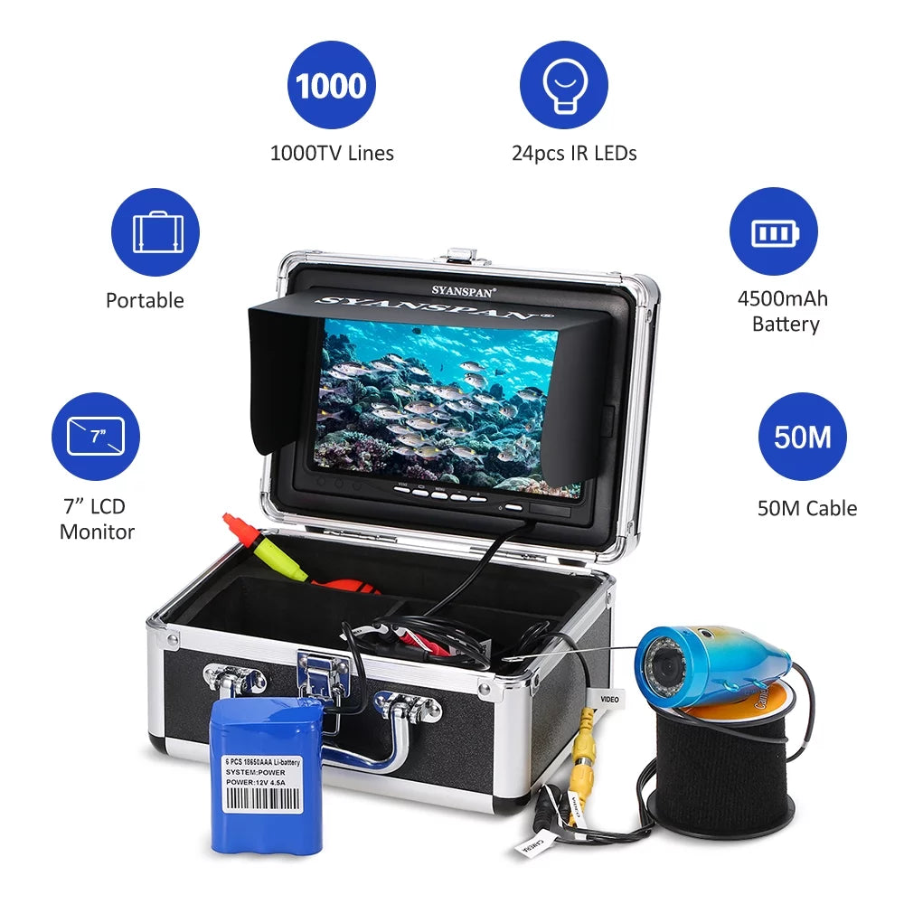 SYANSPAN Fishing Camera,Ice Lake Boat Ir Leds Fish 7" InchWaterproof Camera Kit Portable 7" Inch 24pcs Infrared Ir Fish Ice Lake Inch1000tvl Camera Kit 24pcs Infrared Ir Leds Koeb