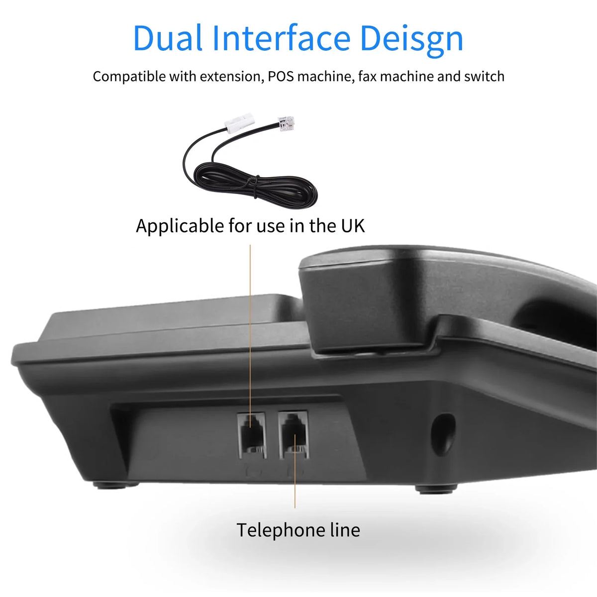 Black Corded Phone Desk Landline Phone Telephone DTMF/FSK Dual System Support Hands-Free/Redial/Flash/Speed Dial/Ring Control Built-in IC Chip Sound Real-time Date for Elderly Seniors Home