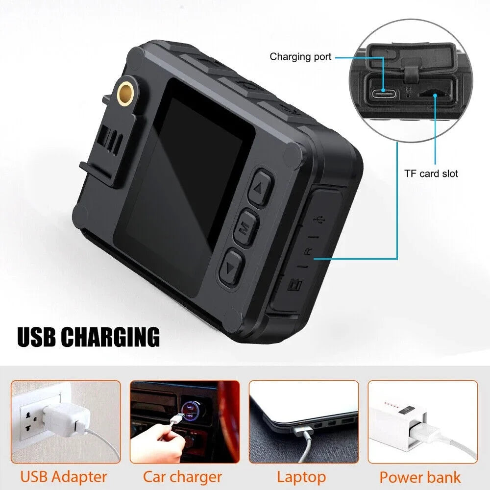 JLLOM Night Vision Camcorder - Mini Police Body Camera with 1080P Audio Video DVR and HD 2k Recording