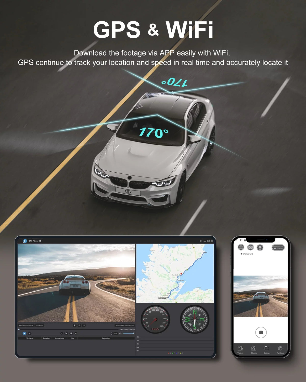 iZEEKER 4K Dash Cam Front and Rear Wi-Fi GPS, 4K+1080P Dual Dashcam, 3'' IPS Touchscreen, WDR, Night Vision, Parking Mode, G-Sensor, Black