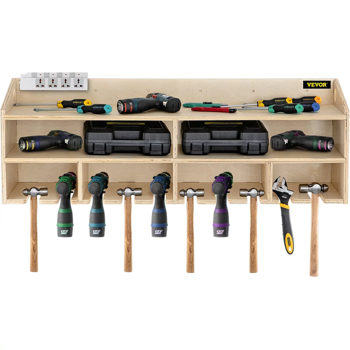 BENTISM Power Tool Organizer Drill Wall Tool Holder 10 Slots 2-shelf Wall Mounted