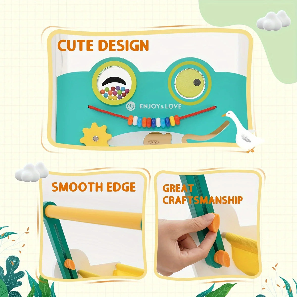 Wooden Baby Walker Sit-to-Stand Learning Baby Push Walker Kids Activity Center Toddler Push Along Trolley with Fishing Toy Shape Sorter Xylophone Multiple Entertainment for Boys Girls Infants