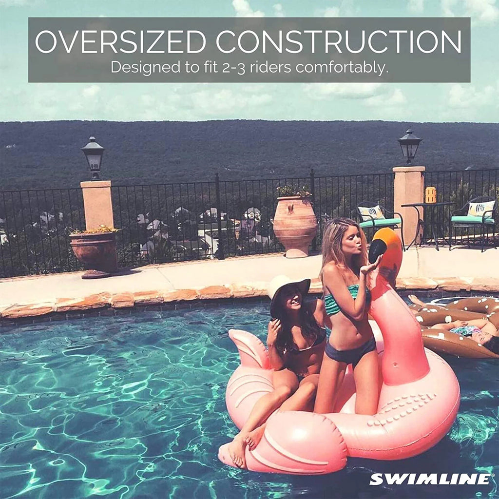 SWIMLINE ORIGINAL 90627 Giant Air-filled Flamingo Pool Float Floatie Ride-On Lounge W/ Stable Legs Wings Large Rideable Blow Up Summer Beach Swimming Party Lounge Big Raft Tube Decoration Toys Kids