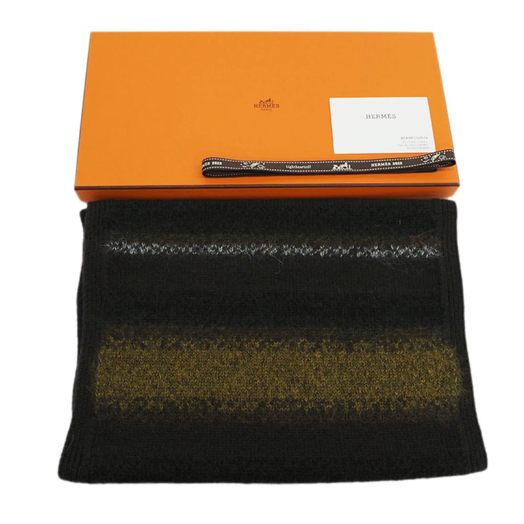 Pre-Owned Hermes HERMES muffler fade stripe orange short size H393793T 03 men's (Like New)