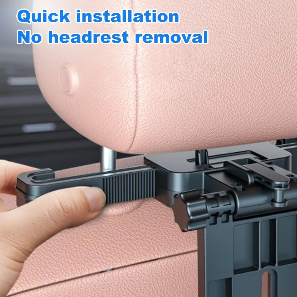 Multifunctional Car Back Seat Table: Adjustable Travel Tray with Phone Holder - Foldable, Ideal for Working, Writing, Eating - Convenient Black Design