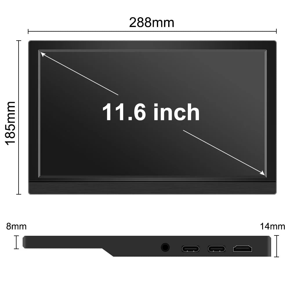 Protable Monitor 11.6 Inch 1366x768 60Hz TouchScreen Compture Monitor For PC Gamer PS4 XBOX Stick Switch Raspberry PI Display