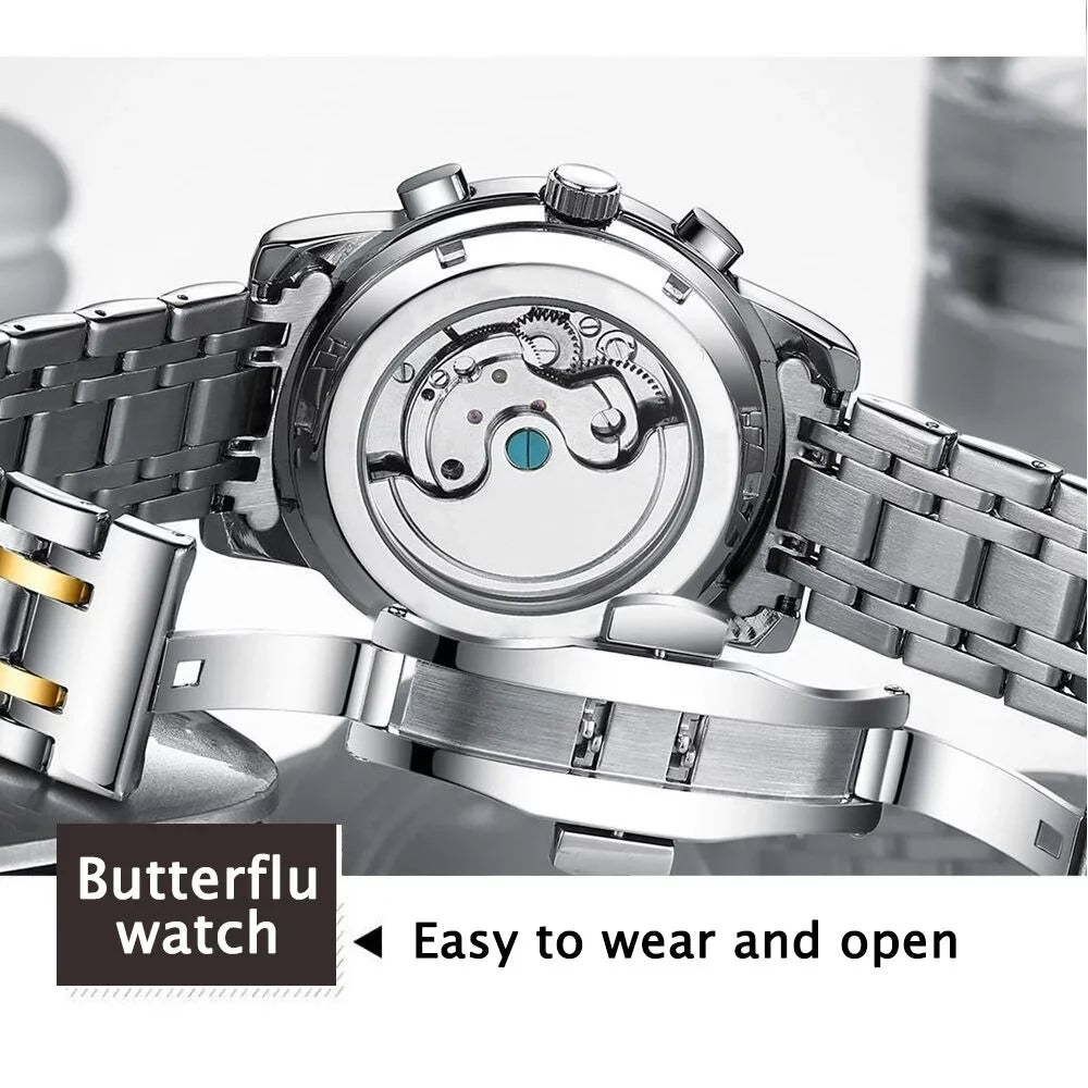 POEDAGAR New Luxury Men Mechanical Wristwatch Genuine Leather Automatic Clock Top Brand Sports Chronograph Men Watches