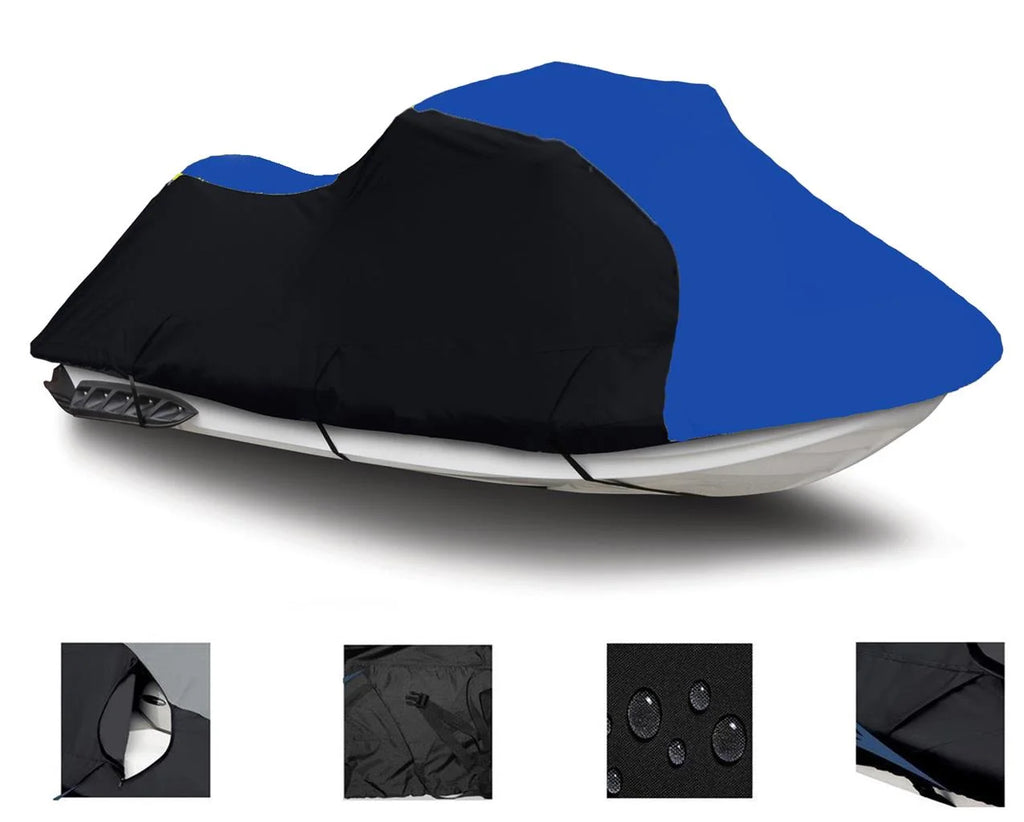 BLACK / BLUE HEAVY-DUTY, 600 DENIER Cover Compatible for Kawasaki Ultra 300LX 2011 2012 2013 2014 2015 Jet Ski PWC Watercraft Cover Trailerable