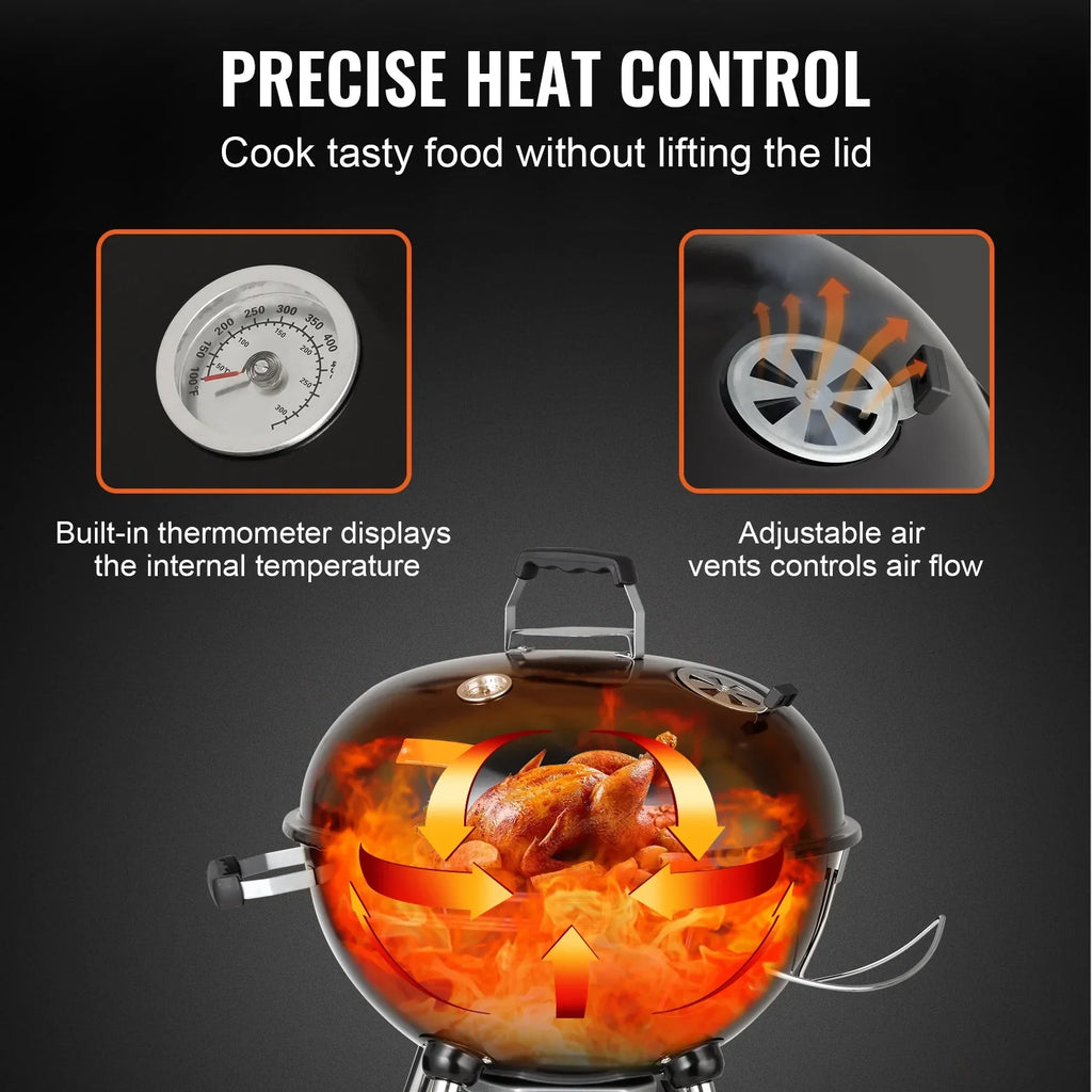 Skyflow 22 inch Kettle Charcoal Grill Outdoor Picnic Patio Barbecue Cooking, Portable Grill Propane Gas Kettle Grills w/Cover, Iron & Steel Small BBQ Grill