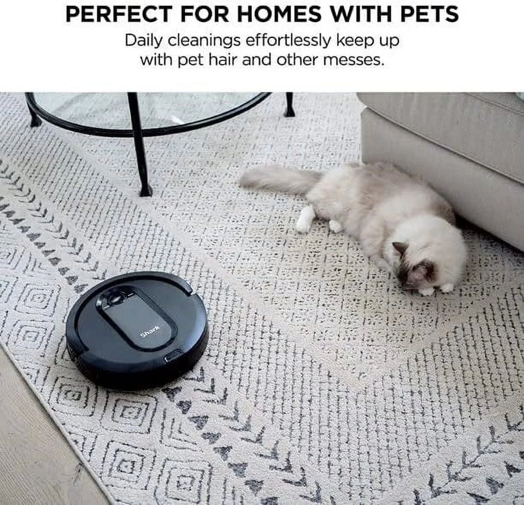 Restored Shark RV990 EZ Robot Vacuum with Row-by-Row Cleaning, Powerful Suction, Perfect for Pet Hair, Wi-Fi, Carpets & Hard Floors (Black)- Renewed