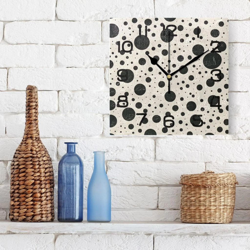 Wall Clock Square Silent Non-Ticking Polka Dots Retro Battery Operated Clock 7.78 inch Home Kitchen Office Decoration