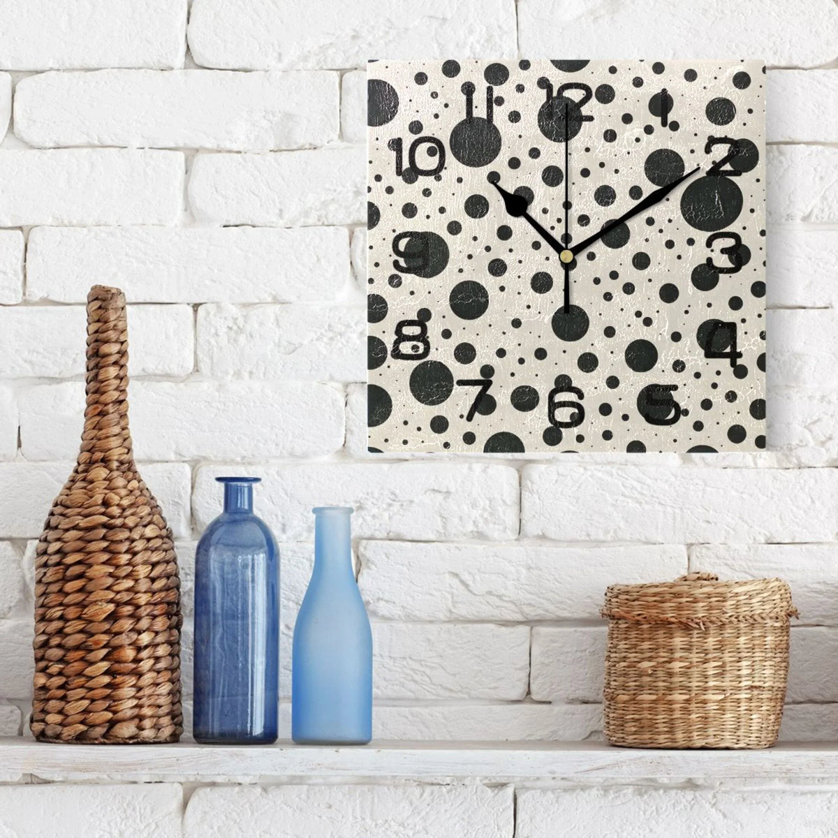 Wall Clock Square Silent Non-Ticking Polka Dots Retro Battery Operated Clock 7.78 inch Home Kitchen Office Decoration