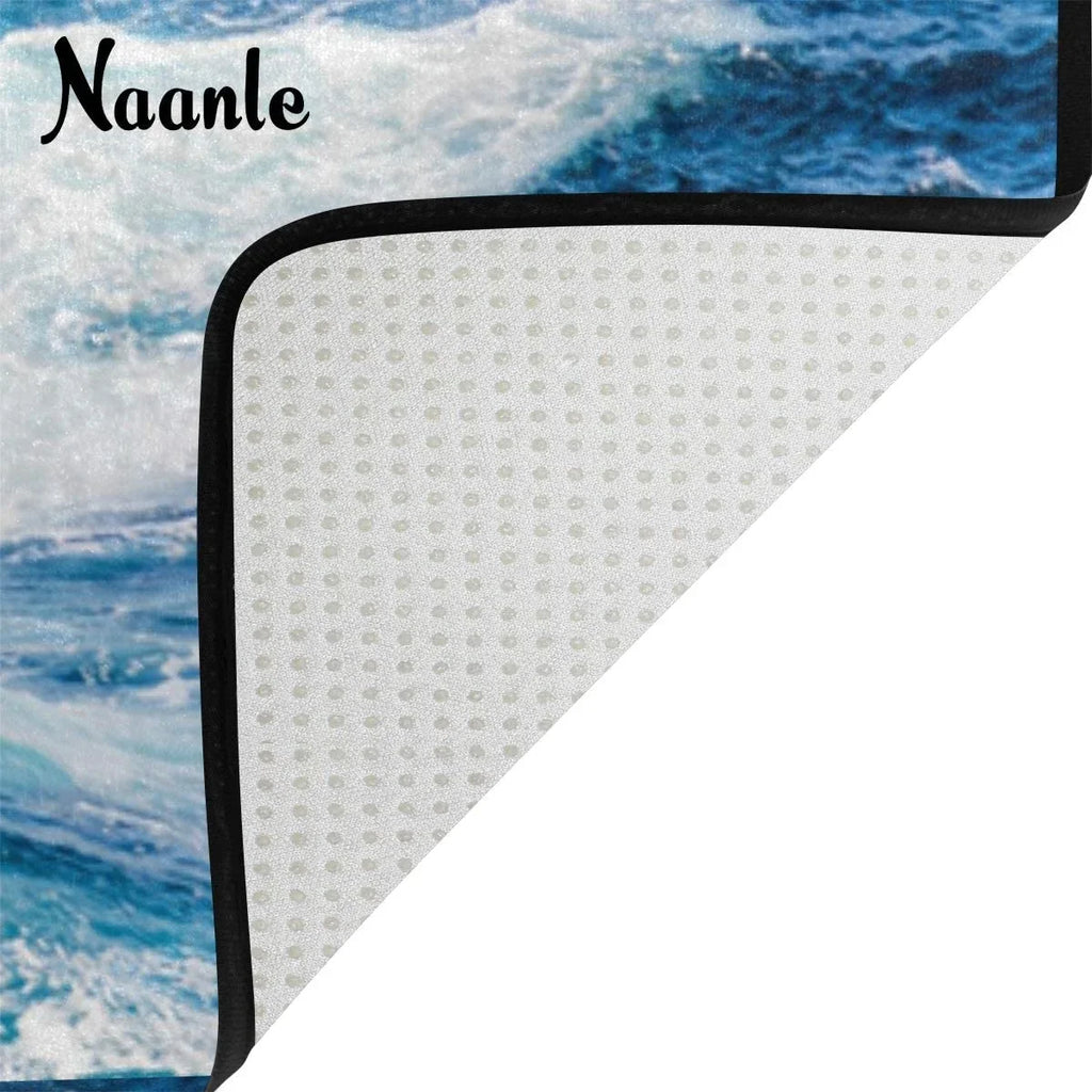 Wellsay Sea Ocean Wave Non Slip Area Rug for Living Dinning Room Bedroom Kitchen, 4' x 5'(48 x 63 Inches / 120 x 160 cm), Sea Ocean Wave Nursery Rug Floor Carpet Yoga Mat