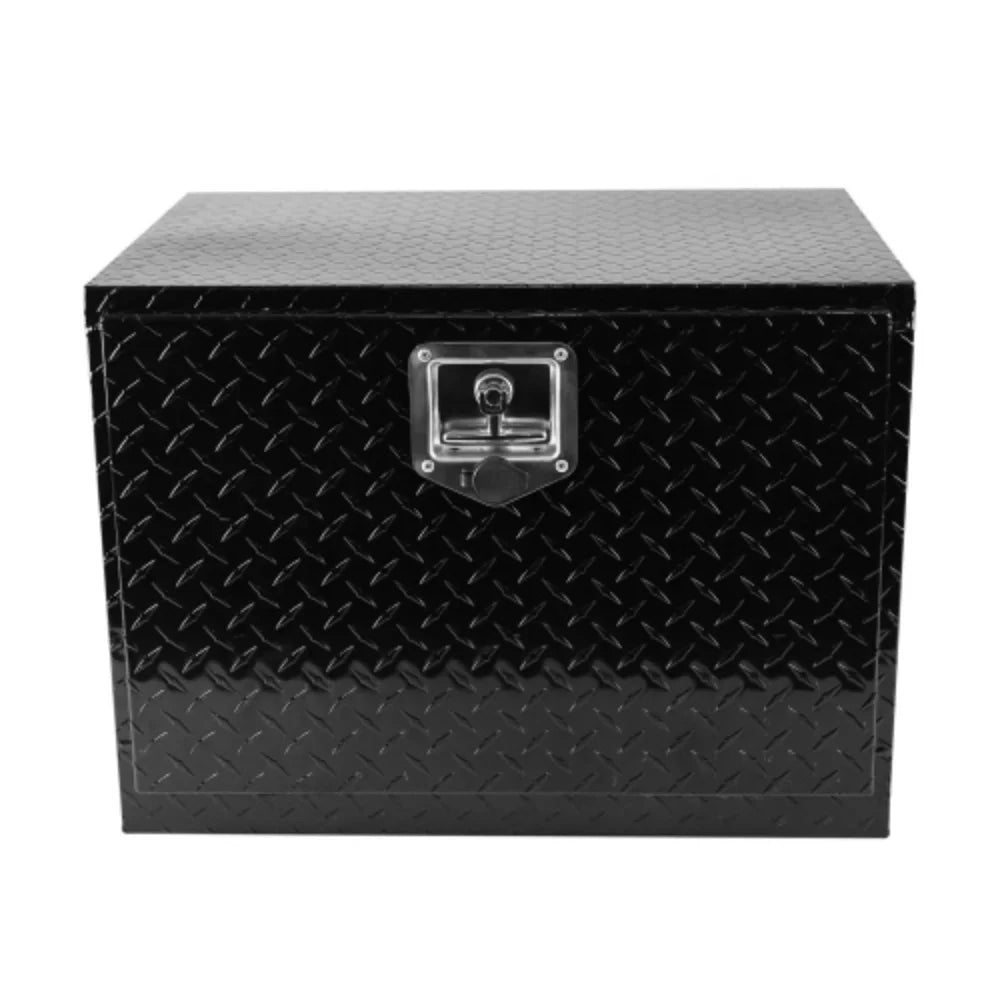 24 Inch Aluminum Stripes Plated Tool Box Pick Up Truck Bed RV Trailer Toolbox Waterproof Square Storage Organizer with Lock and Keys - Black Black + Aluminum + Square box + 24"(24.2"×17.1"×17.9")