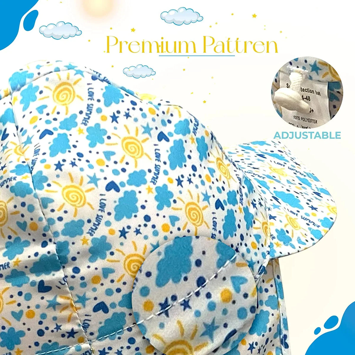 Baby Sun Hat UPF 50+ Protection Adjustable Infant Summer Beach Flap Hats Breathable Toddler Swim Pool Play Sunhat Wide Brim