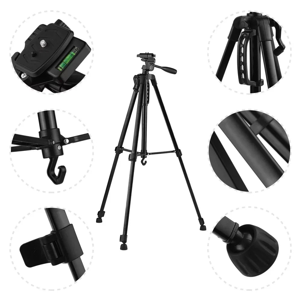Andoer Lightweight Photography Tripod Stand Aluminum Alloy 3kg Load Capacity Max. Height 135cm/53in with Carry Bag Phone Holder for DSLR Camera Smartphone