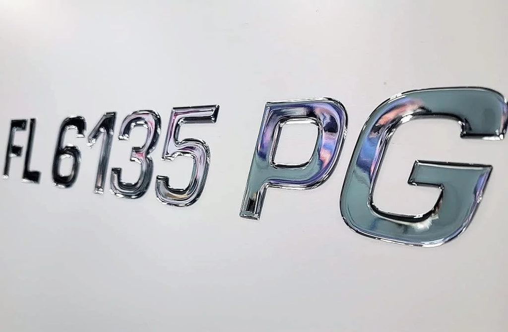 Boat & Jetski Registration Numbers - Domed/Raised Decal (16 Pcs) Plain Chrome/SURF Series Font Style
