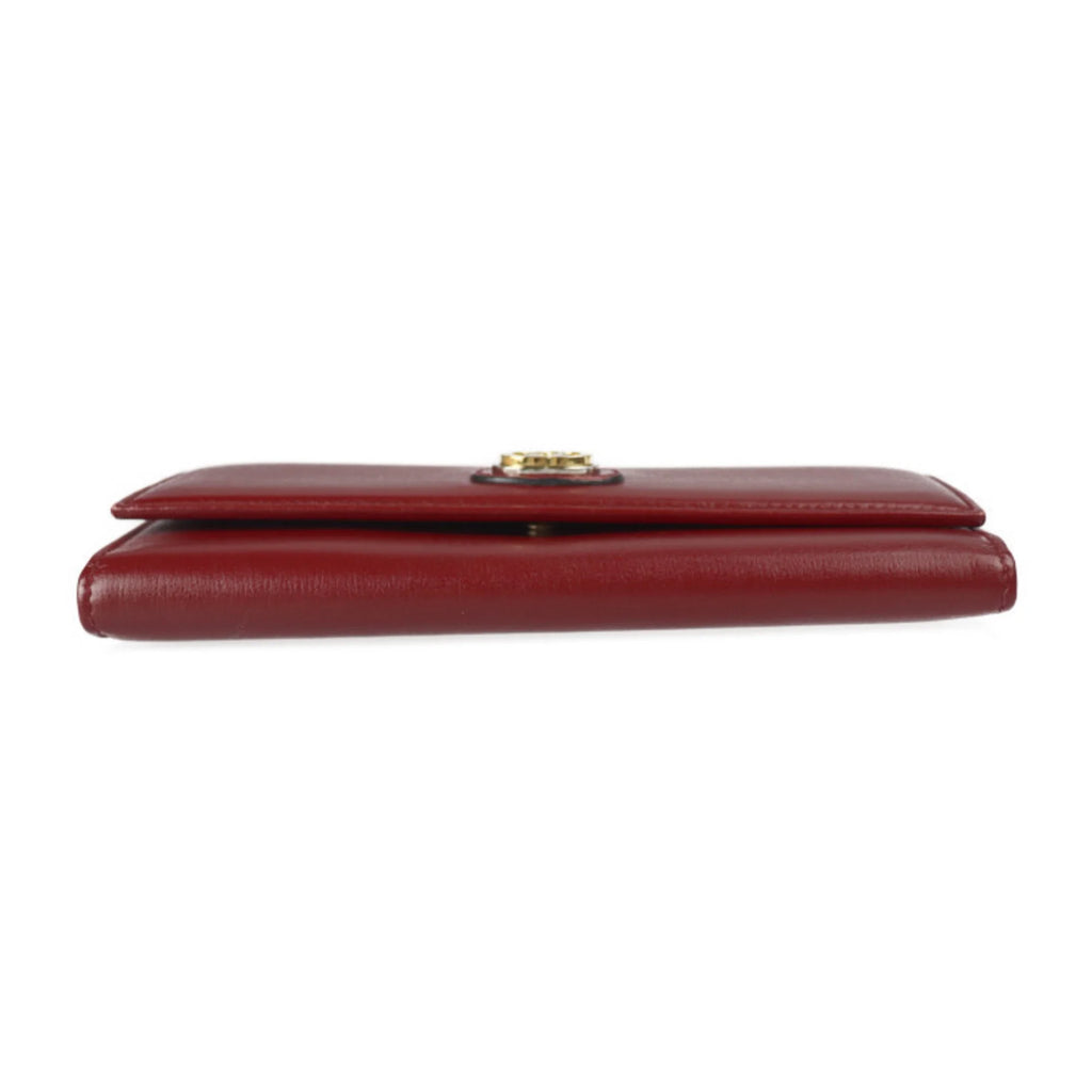 Pre-Owned GUCCI Gucci Interlocking G Marina Bifold Wallet 598531 Leather Red Bordeaux Gold Hardware Long (Good)
