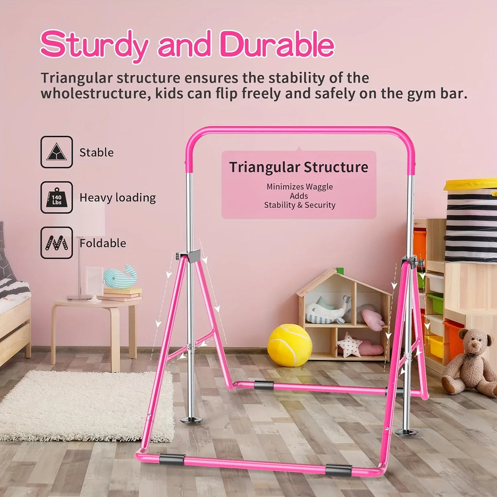 DFSDFGF32 Home Gymnastics Bar, Adjustable Height Horizontal Training Bar For Children, Foldable Junior Kip Bar With Non-slip Base, Up To 140lbs Capacity, For Ages 3-10