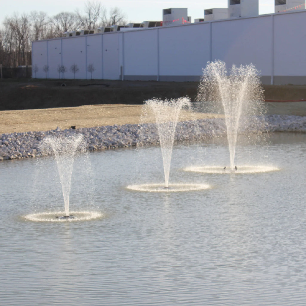 HALF OFF PONDS 1.5 HP Floating Fountain | 100 foot Cord | 11 Patterns | White Lights | Surface Aeration for Ponds | AQF125003X3W-100