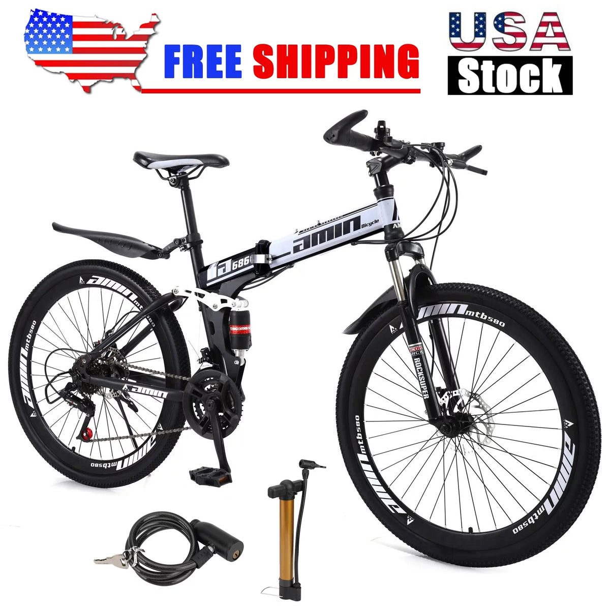 Unisex Adult Mountain Bike Full Suspension 26" 21 Speed MTB Folding Bicycle Unisex Full Suspension 26" Folding Mountain Bicycle 21 Speed Foldable Bike MTB
