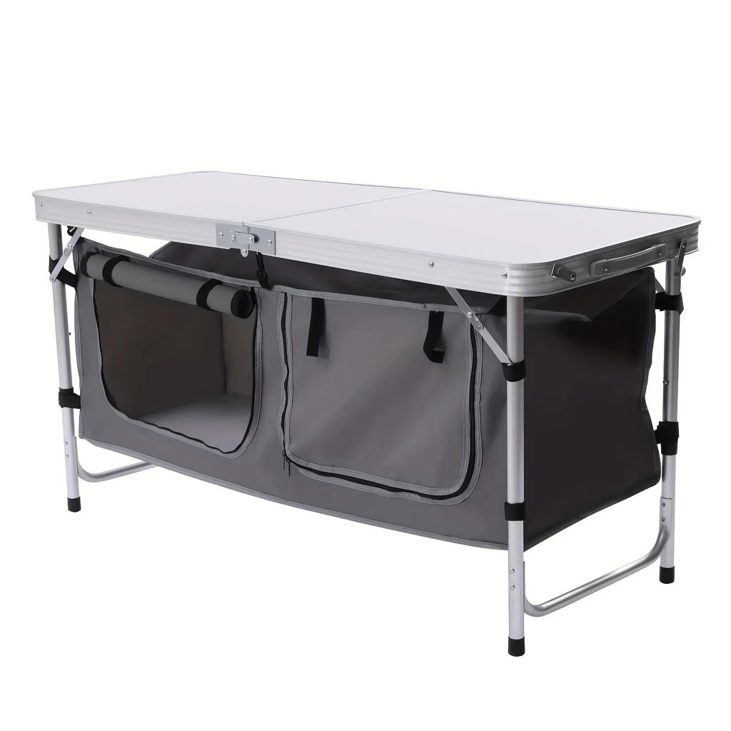Folding Camping Table with Storage Compartment Lightweight Camp Kitchen Table Height Adjustable Indoor Outdoor Table Perfect for Tailgating Backyards BBQ Picnic