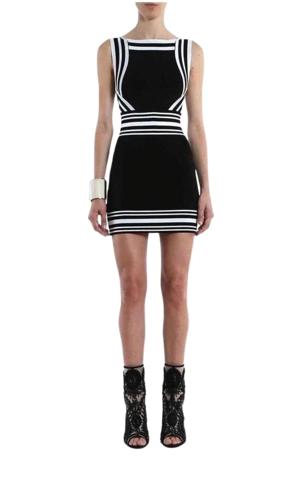 Square-neck Stripe-trim Knit Dress