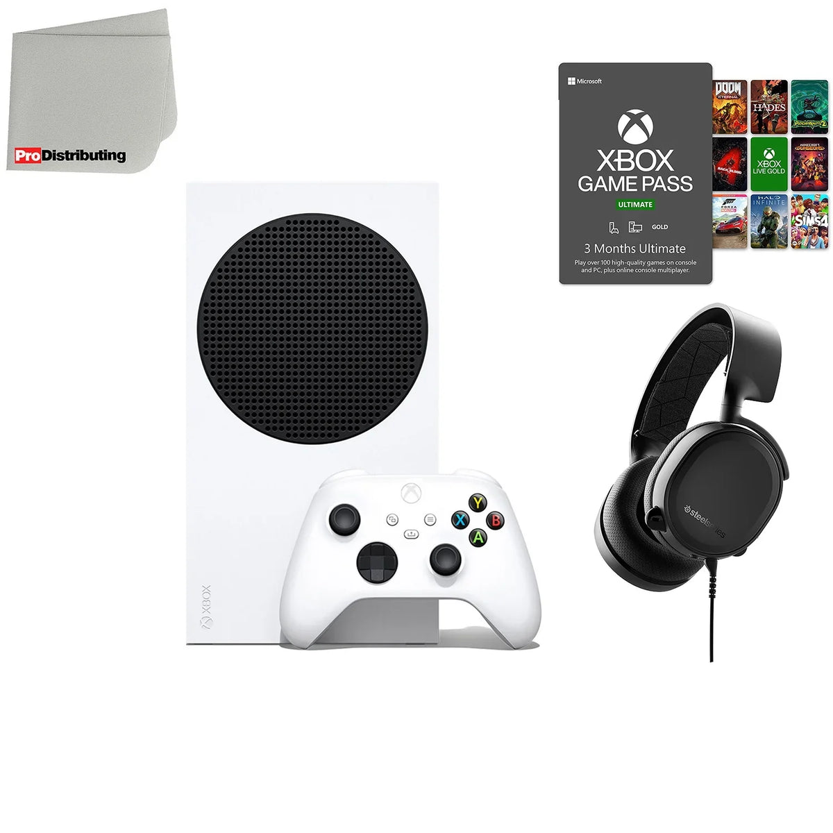 Microsoft Xbox Series 512GB All-Digital Video Game Console with SteelSeries Arctis 3 Gaming Headset, 3-Month Gamepass Ultimate and Microfiber Cleaning Cloth Bundle