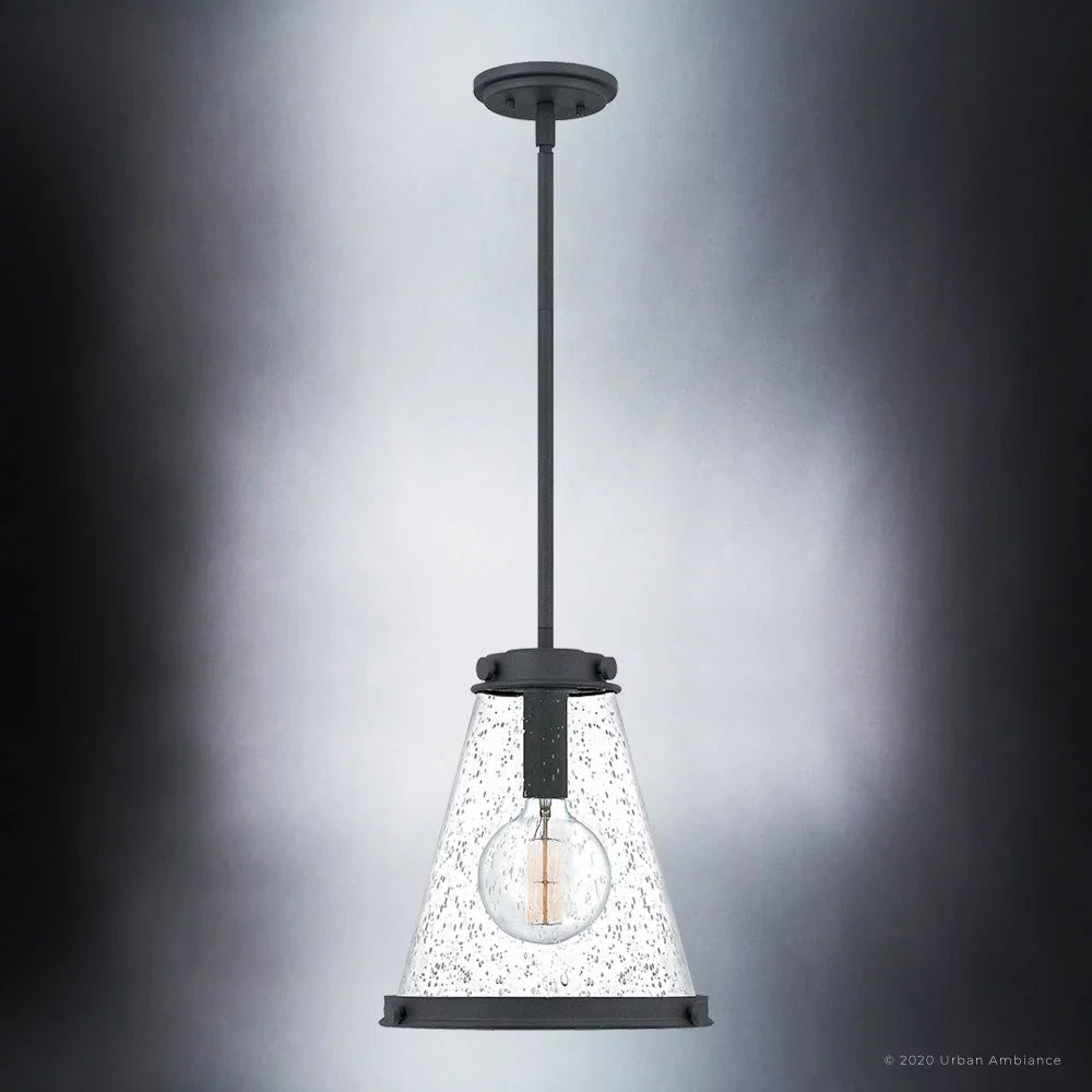 Luxury Modern Farmhouse Indoor Pendant, 14.75''H x 13.00''W, with Casual Style Elements, Transitional Design, Black Sand Finish and Clear Seeded Glass, UQL4290
