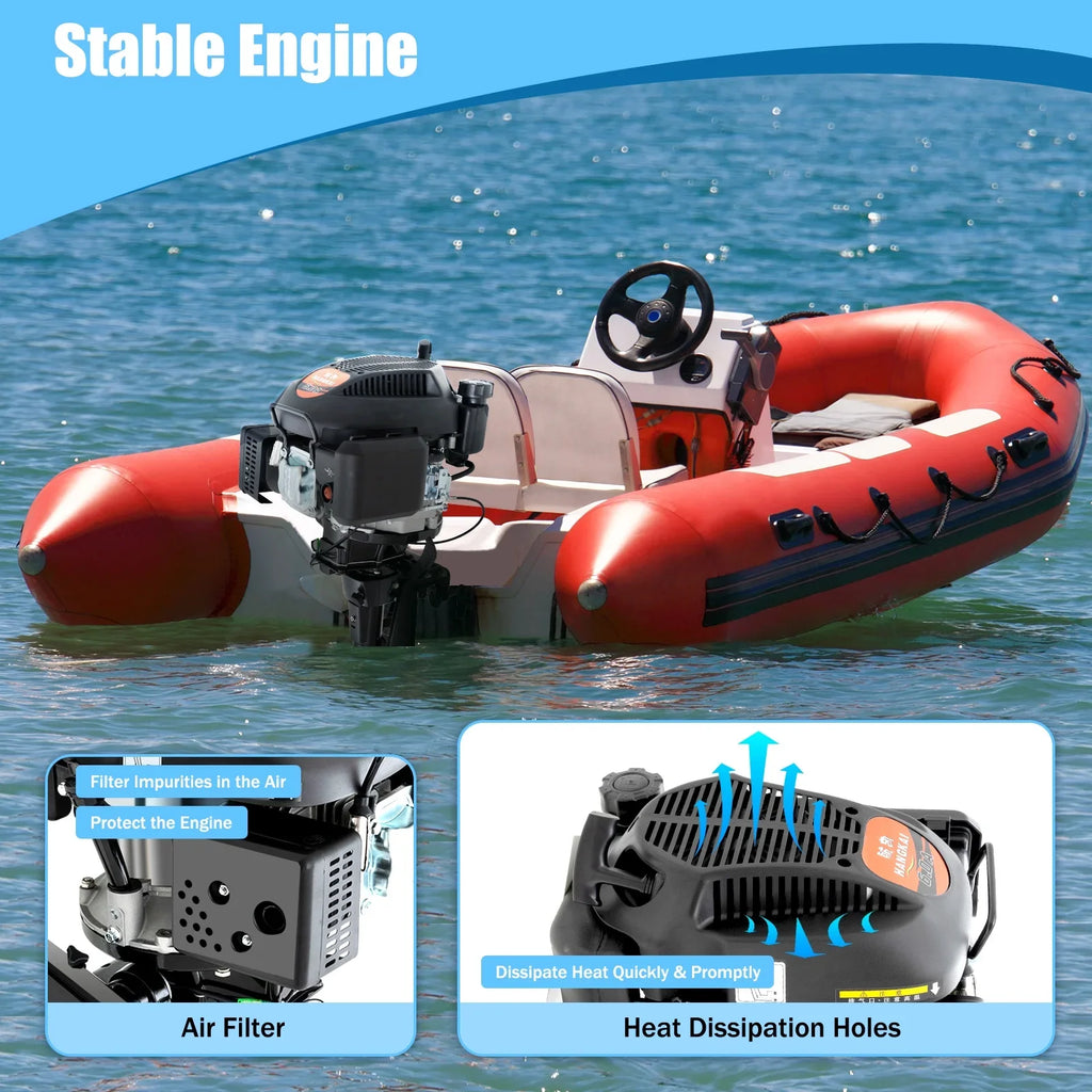 Fichiouy 6 HP 4 Stroke Outboard Motor Engine Tiller Shaft Boat Engine Air Cooling 2500rpm with CDI Water Air Cooling System 1:1.5