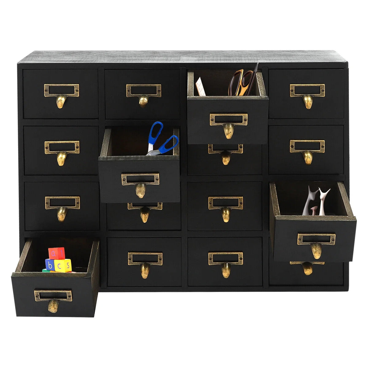 16 Drawers Apothecary Cabinet Herb Storage Box, Wooden Desk Drawer Organizer New