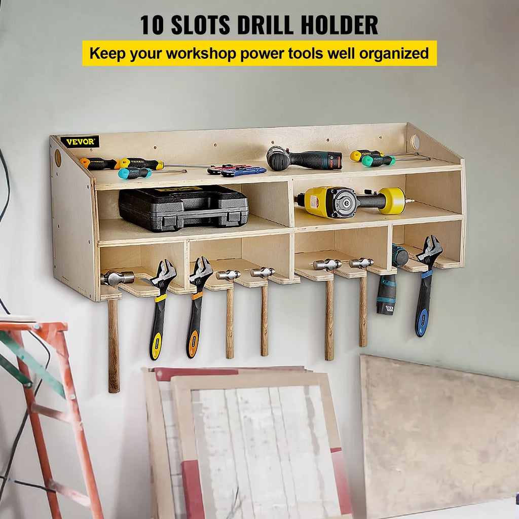 BENTISM Power Tool Organizer Drill Wall Tool Holder 10 Slots 2-shelf Wall Mounted