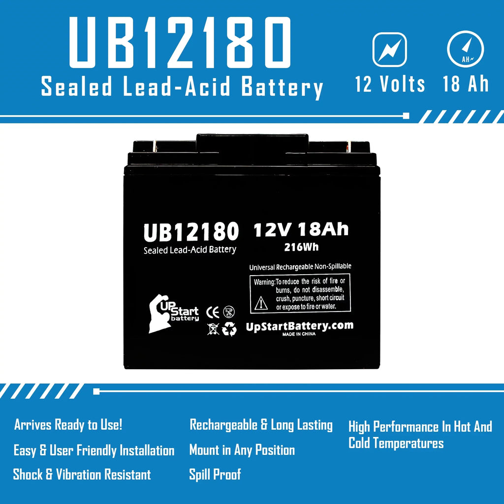 2x Pack - Compatible EAGLE PICHER BATTERIES CFM12V18 Battery - Replacement UB12180 Universal Sealed Lead Acid Battery (12V, 18Ah, 18000mAh, T4 Terminal, AGM, SLA)