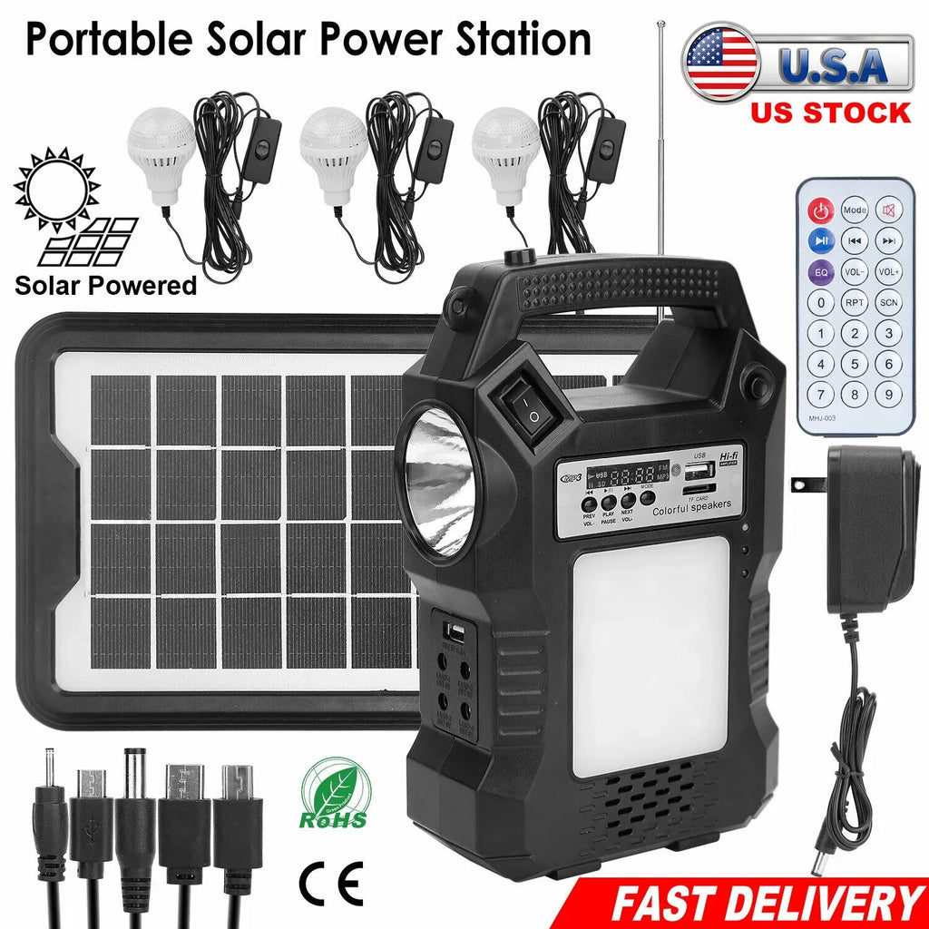 DFITO Portable Solar Powered Station, Rechargeable Solar Generator, Dual Way To Charge, Solar Panel Power Bank with 3 LED Bulbs Flashlight for Hiking Camping Emergency
