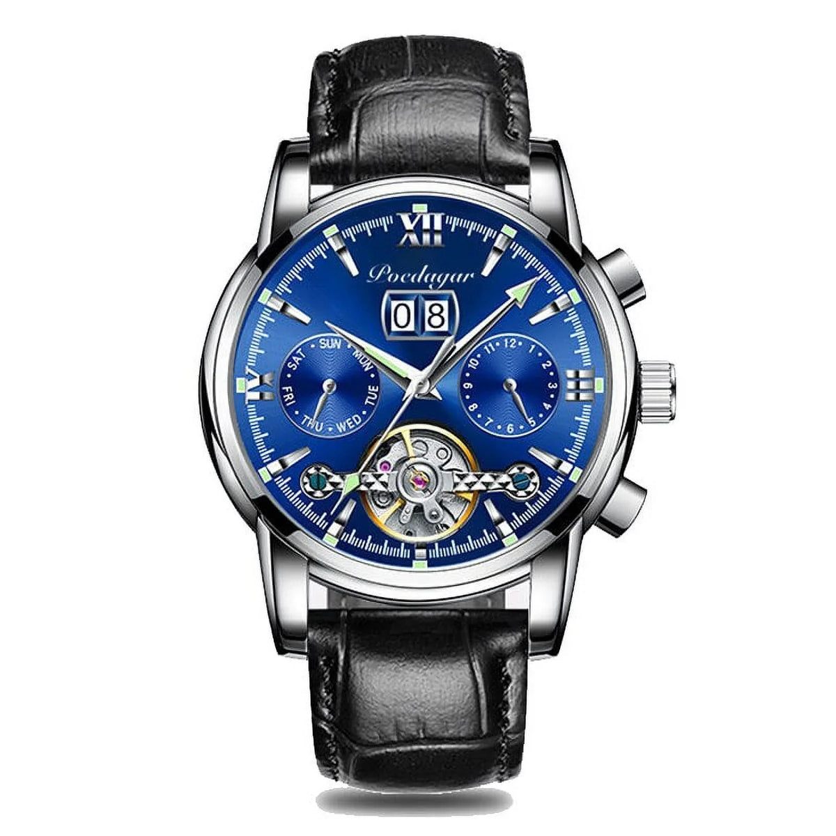 POEDAGAR New Luxury Men Mechanical Wristwatch Genuine Leather Automatic Clock Top Brand Sports Chronograph Men Watches