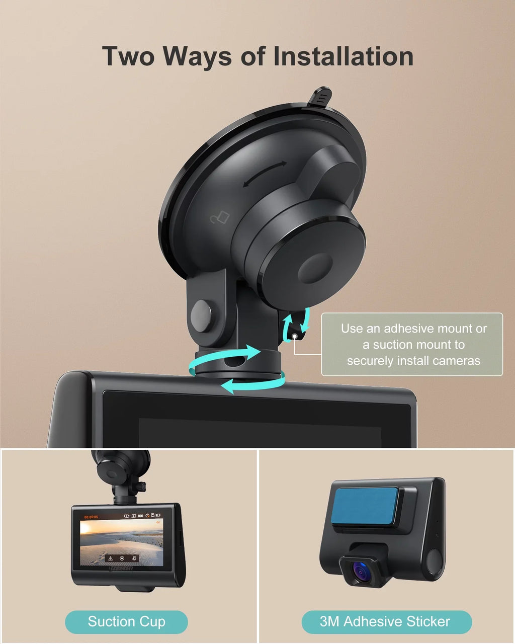 iZEEKER 4K Dash Cam Front and Rear Wi-Fi GPS, 4K+1080P Dual Dashcam, 3'' IPS Touchscreen, WDR, Night Vision, Parking Mode, G-Sensor, Black