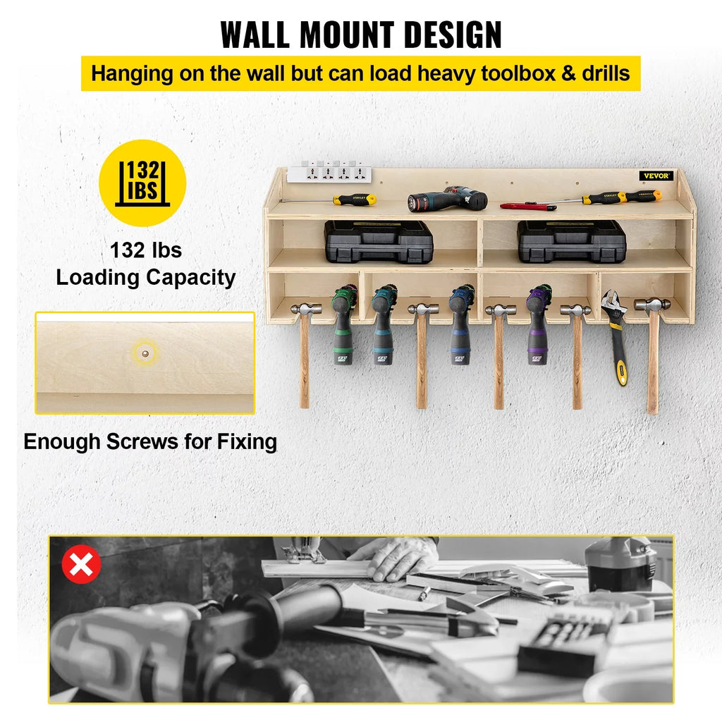 BENTISM Power Tool Organizer Drill Wall Tool Holder 10 Slots 2-shelf Wall Mounted
